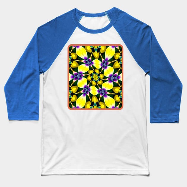 Yellow and Purple Daisy Pattern Baseball T-Shirt by PatternFlower